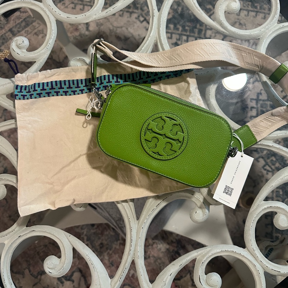 Tory Burch Green Leather Crossbody Bag with Logo